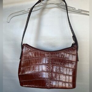 FOSSIL Women’s Crocodile Embossed Leather Handbag Shoulder Bag Cognac Brown OS